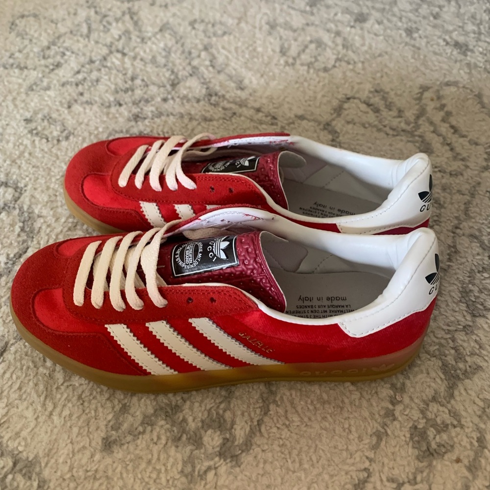 Gucci x Adidas red suede gazelles